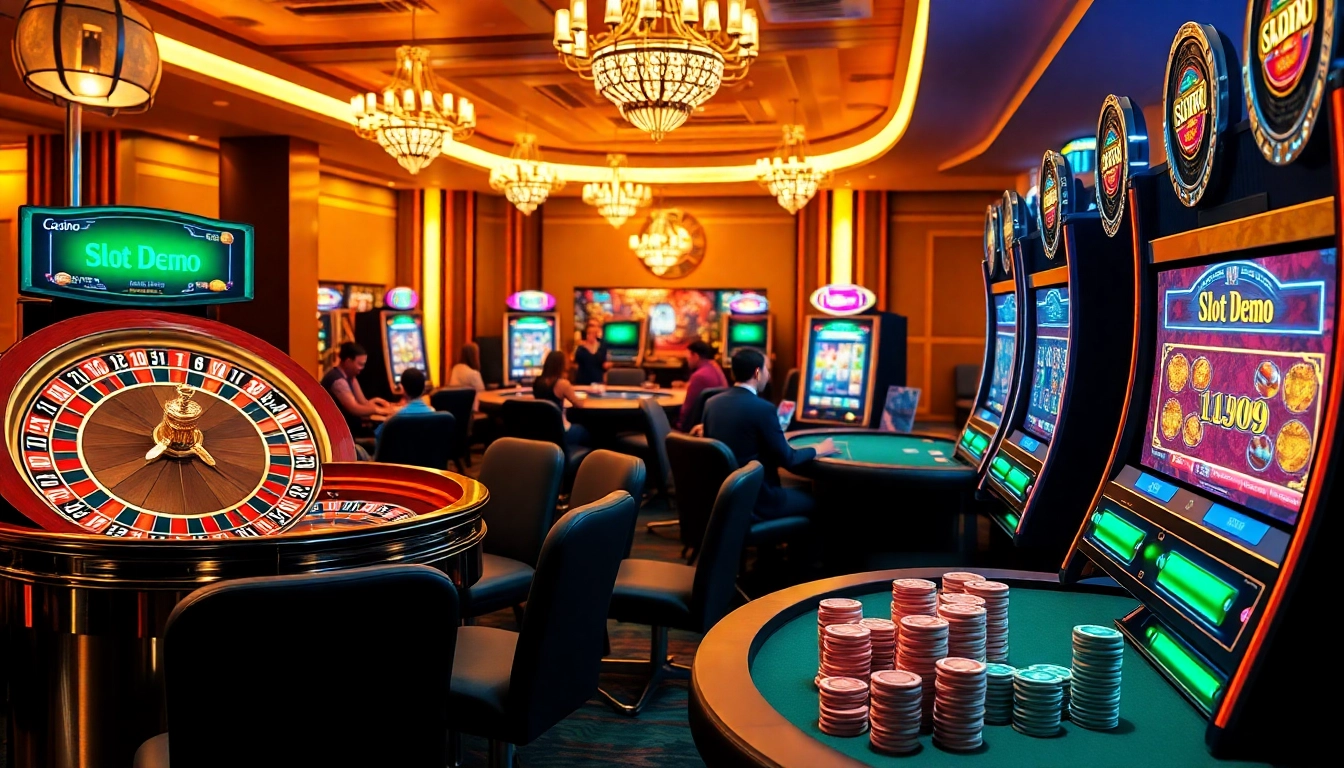Experience the thrill of slot demo games with vibrant slot machines and casino excitement.