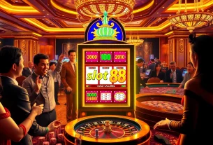 Exciting gaming action at slot88 casino with players celebrating wins on slot machines.