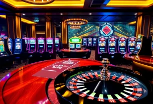 Experience the thrill of gaming at RR88 with a vibrant poker scene showcasing modern casino elements.