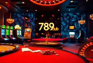 Experience thrilling gameplay at 789club with vibrant casino visuals featuring poker tables, slot machines, and roulette wheels.