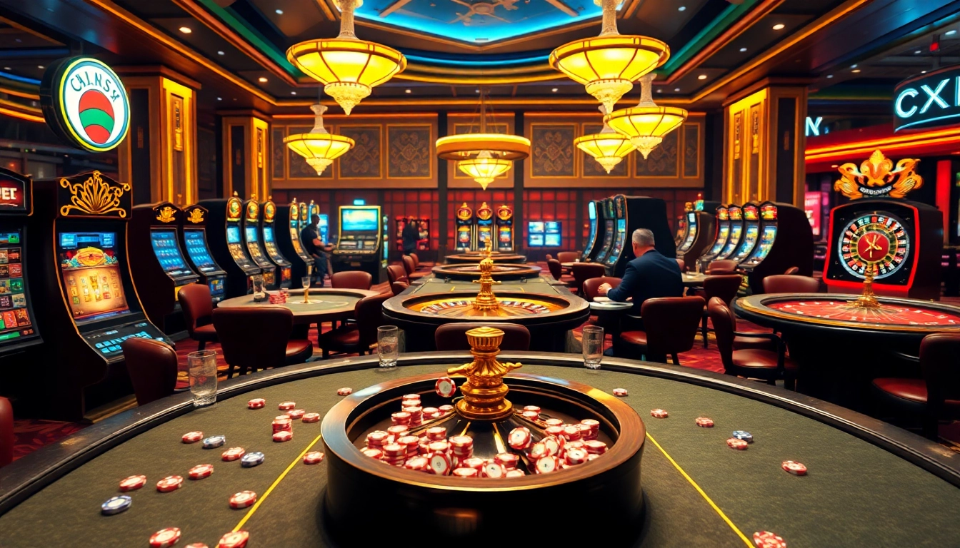 A high-stakes casino scene from https://jun88app.app/ featuring poker tables and excited players enjoying their games.