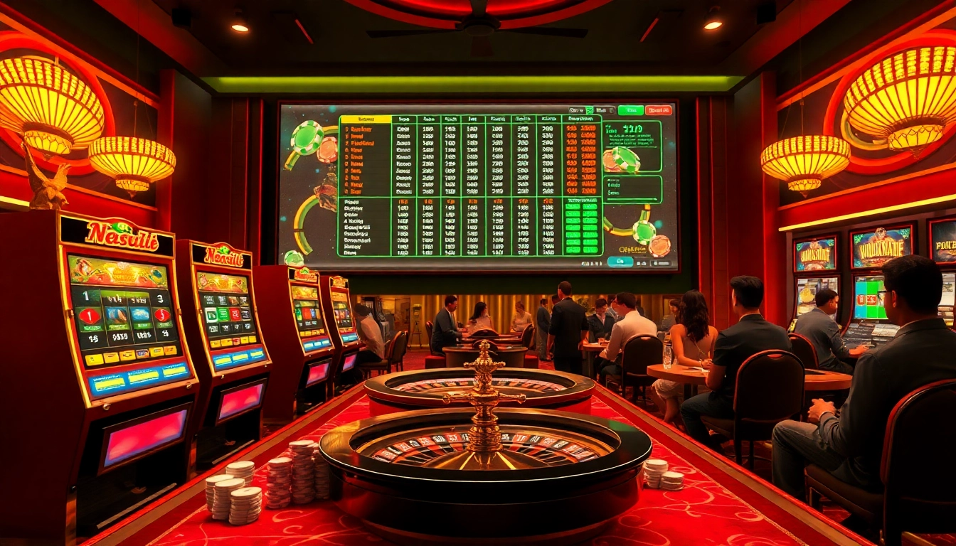 Players enjoying thrilling games at win88li.com casino, surrounded by glittering slot machines.