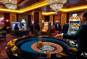 Experience the thrill of HAYWIN at a luxurious casino with poker chips and roulette.