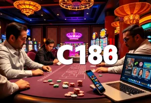 Players engaging at a C168 poker table, showcasing excitement and professional gaming.