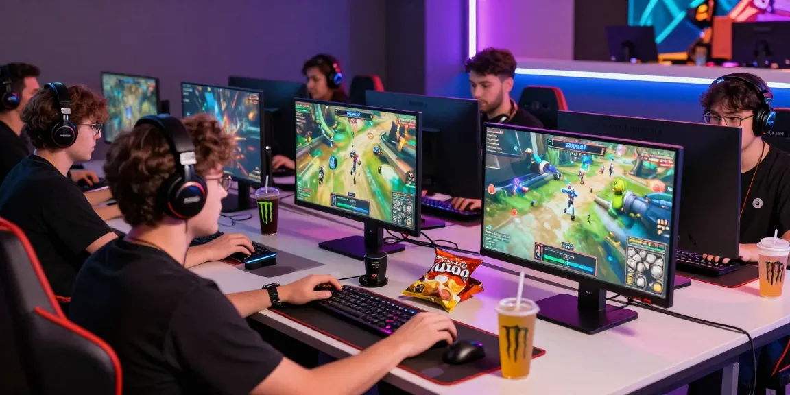 CIKA4D online gaming community engaged in multiplayer fun with vibrant screens and snacks.